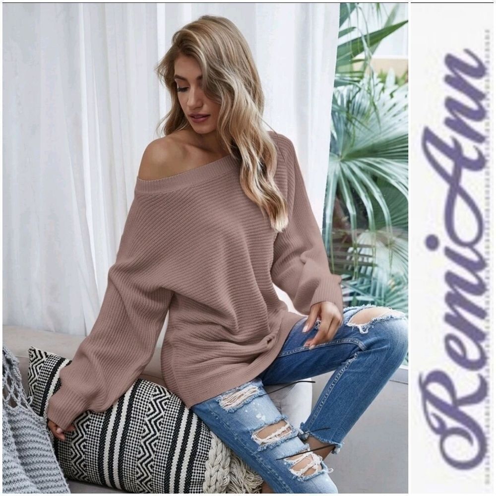 Solid Batwing Sleeve Boat Neck Sweater